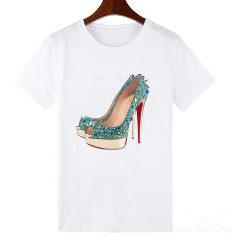 Fashion High Heels Print Funny Summer T shirt